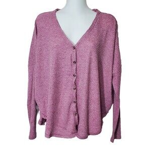 Urban Outfitters Out From Under Womens Top Medium Pink Waffle Knit Button Up